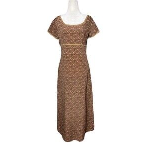 Vintage Express Brown Floral Maxi Dress Square Neck Cottagecore Size 5/6